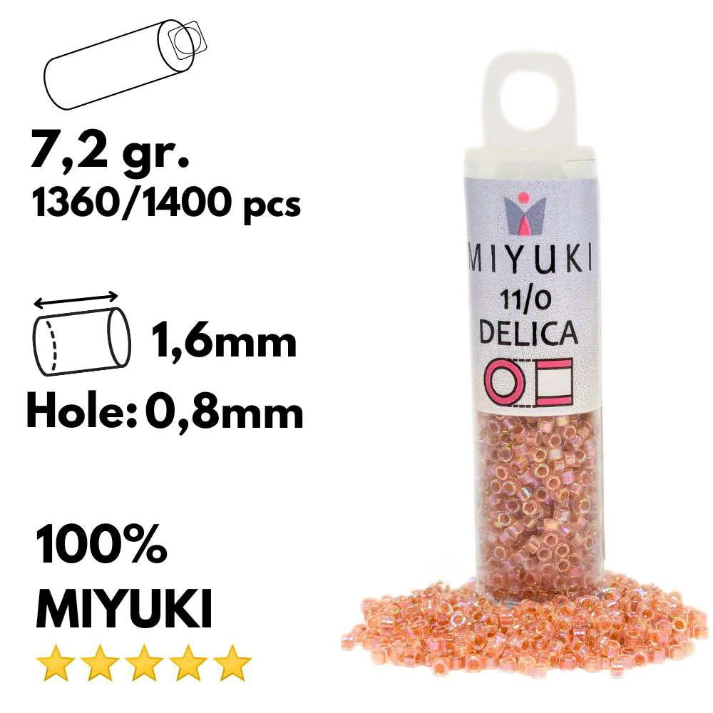DB0054 Tubo Miyuki Delica 11/0 Lined Peach AB 7,2gr
