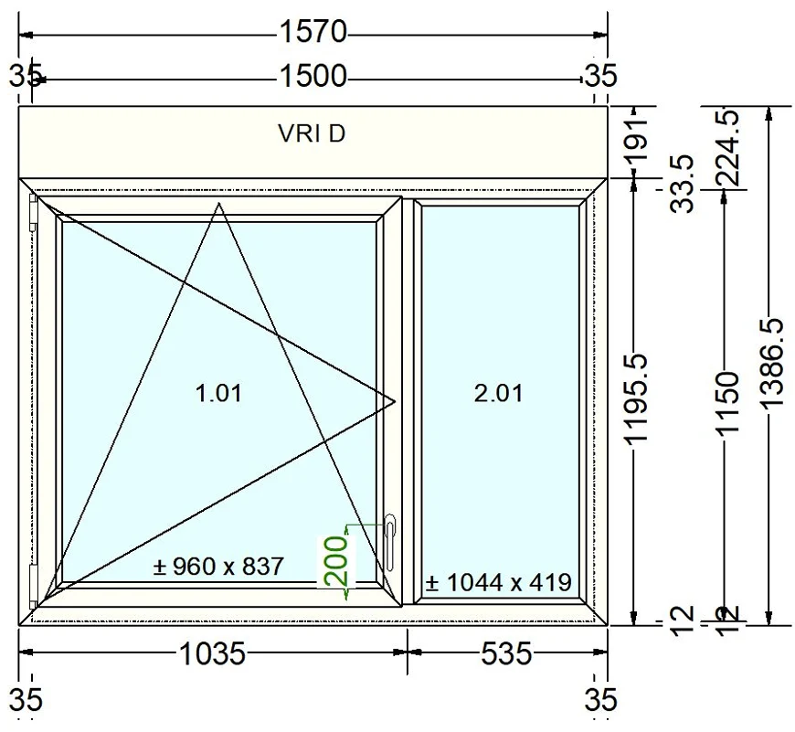 Fenêtre PVC blanc 9016 satine classe 1 - 1150 x 1500 mm - Bouvet Thermience gauche VRI