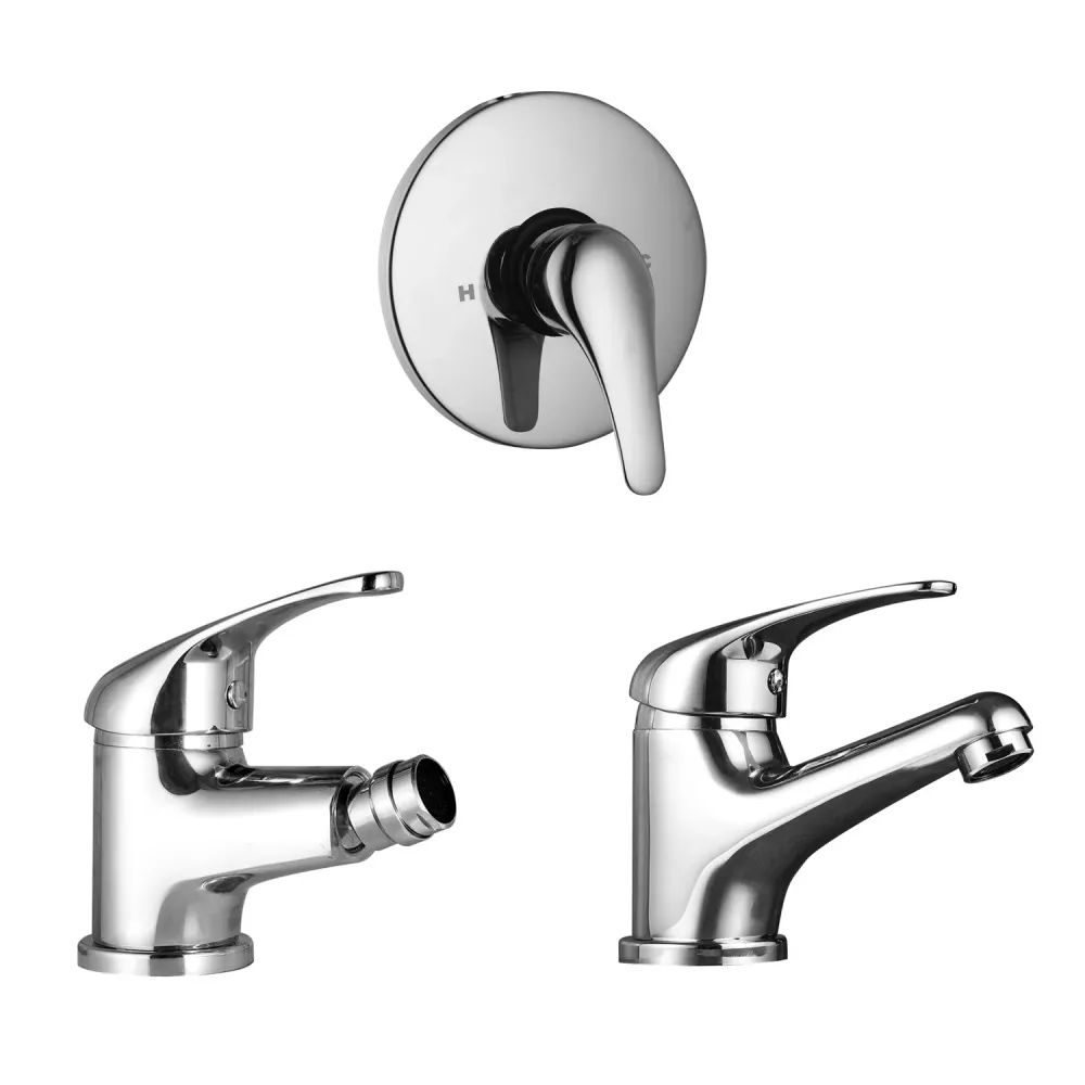 Composizione di miscelatori per lavabo, bidet e doccia una via Celia ottone cromato