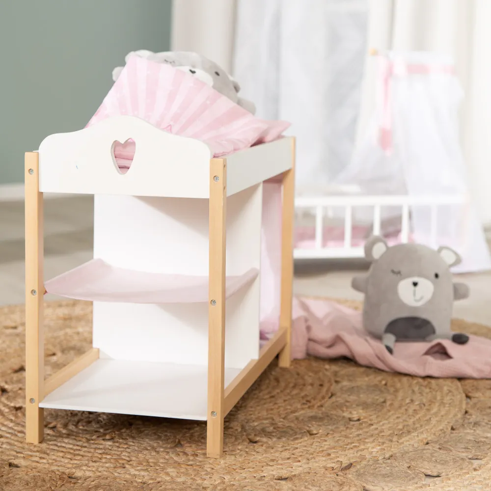 Doll Chest Drawers & Bed, Doll Furniture Series 'Scarlett' including Textile Equipment, Nieve