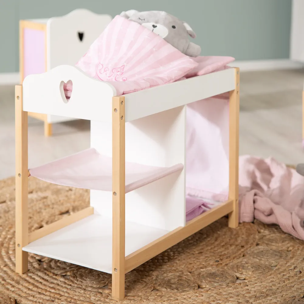 Doll Chest Drawers & Bed, Doll Furniture Series 'Scarlett' including Textile Equipment, Nieve