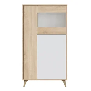 Vitrina 3 Puertas Kiko Color Roble/Blanco, Armario Auxiliar o Librerí, 77 x 33 x 142 cm